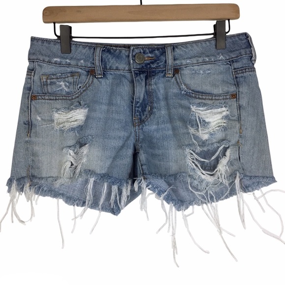 AMERICAN EAGLE Jean Shorts Cut Offs Distressed Denim 100% Cotton Festival Size 4 - Picture 1 of 12